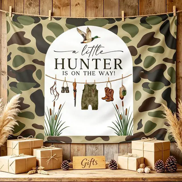 Main image of Duck Hunting Baby Shower Backdrop A Little Hunter is on the Way Baby Shower | A Little Hunter is on the Way Backdrop Hunting Duck Baby Shower Decorations Little Mallard Duck Birthday Party Supplies