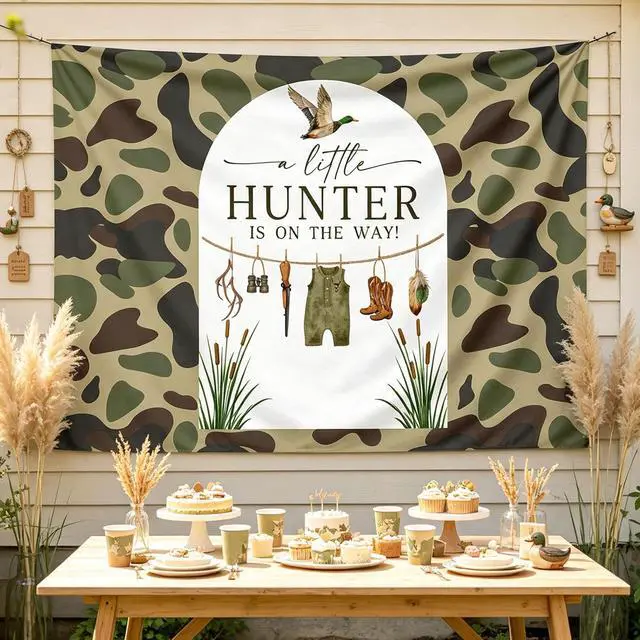 Alt view image 3 of 7 - Duck Hunting Baby Shower Backdrop A Little Hunter is on the Way Baby Shower | A Little Hunter is on the Way Backdrop Hunting Duck Baby Shower Decorations Little Mallard Duck Birthday Party Supplies