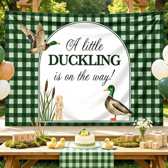 Main image of A Little Duckling is on the Way Backdrop Mallard Duck Baby Shower Decor | A Little Duckling is on the Way Baby Shower Decorations 5x3ft Mallard Duck Backdrop Duck Hunting Baby Shower Party Supplies