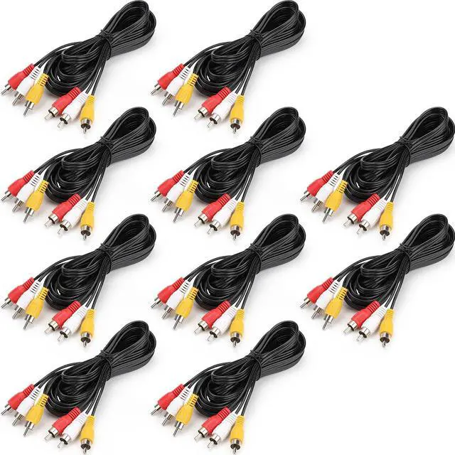 Main image of 3RCA Cable 10Pack 6ft Audio Video Composite 3-Male to 3-Male DVD Cable for TV, VCR, DVD