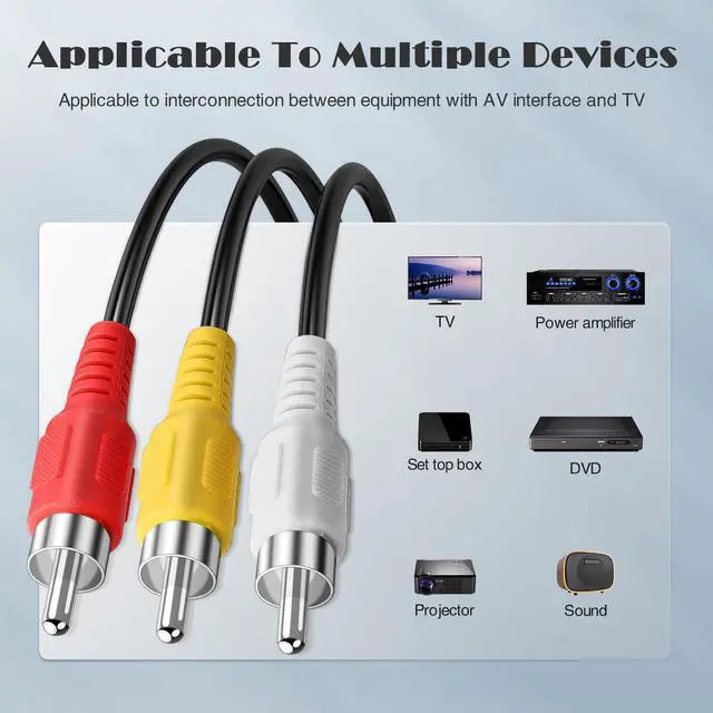 Alt view image 2 of 6 - 3RCA Cable 10Pack 6ft Audio Video Composite 3-Male to 3-Male DVD Cable for TV, VCR, DVD
