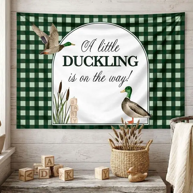 Alt view image 4 of 7 - A Little Duckling is on the Way Backdrop Mallard Duck Baby Shower Decor | A Little Duckling is on the Way Baby Shower Decorations 5x3ft Mallard Duck Backdrop Duck Hunting Baby Shower Party Supplies
