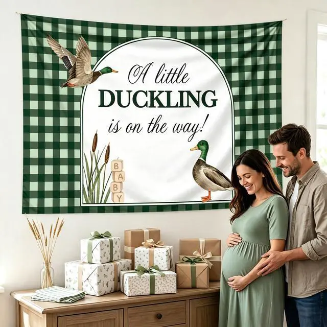 Alt view image 5 of 7 - A Little Duckling is on the Way Backdrop Mallard Duck Baby Shower Decor | A Little Duckling is on the Way Baby Shower Decorations 5x3ft Mallard Duck Backdrop Duck Hunting Baby Shower Party Supplies