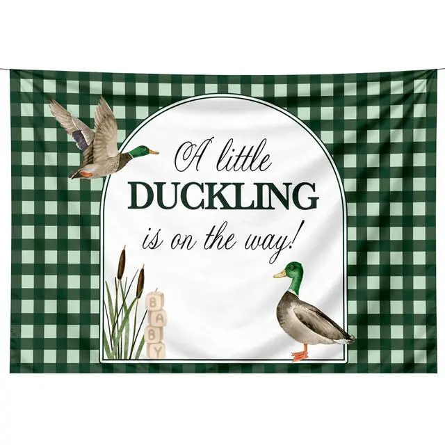 Alt view image 7 of 7 - A Little Duckling is on the Way Backdrop Mallard Duck Baby Shower Decor | A Little Duckling is on the Way Baby Shower Decorations 5x3ft Mallard Duck Backdrop Duck Hunting Baby Shower Party Supplies