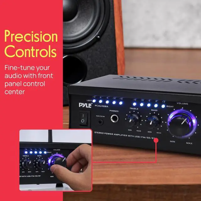 Alt view image 4 of 6 - Bluetooth Computer Speaker Amplifier - 2x120 Watt Home Stereo Power Amplifier Home Audio Receiver System W/Blue Led Display, USB/SD, AUX, RCA, Headphone Jack - Remote - PCAU46BA.5