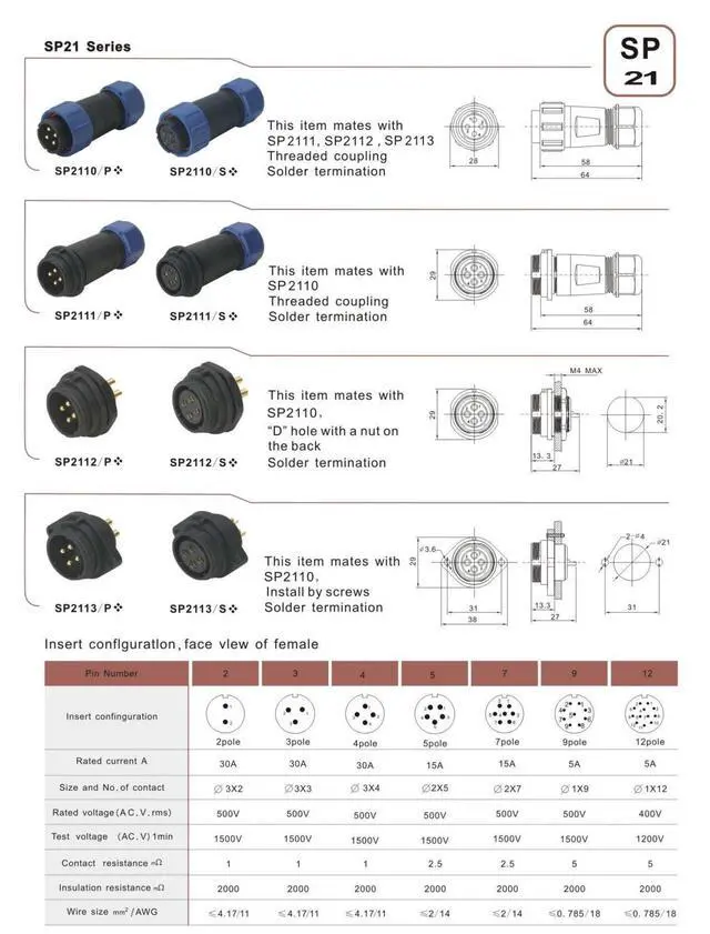 Alt view image 5 of 5 - Weipu Threaded Coupling SP21 7Pin Rear-nut Mount Waterproof Quick Connect Plastic Connector for LED Lights