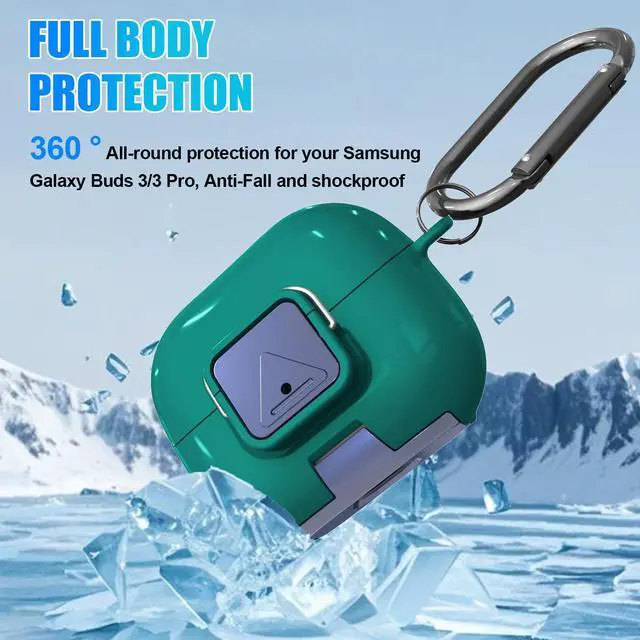 Alt view image 5 of 7 - for Samsung Galaxy Buds 3/3 FE (2025)/3 Pro Protective Case with Secure Lock Clip,Phone Stand Design Full Protection Shockproof TPU Case with Carabiner&Clean Kit (Pine Green)