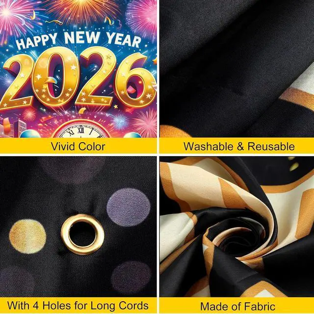 Alt view image 3 of 7 - 83x59In Happy New Year Banner 2026 Large Backdrop - Muti-Color New Years Decorations 2026 | New Years Eve Party Supplies Banner for Home, Garden, NYE Celebrations & Photoshoot Backdrop Favors
