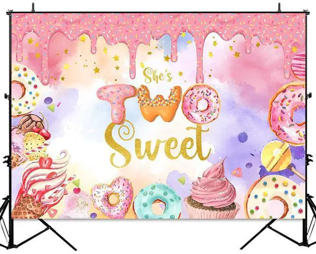 Alt view image 2 of 7 - Donut Two Sweet Birthday Backdrop Girls 2nd Birthday Party Decorations Photography Background Donut Ice Cream Spinkles Happy Second Birthday Party Banner Supplies 7x5ft