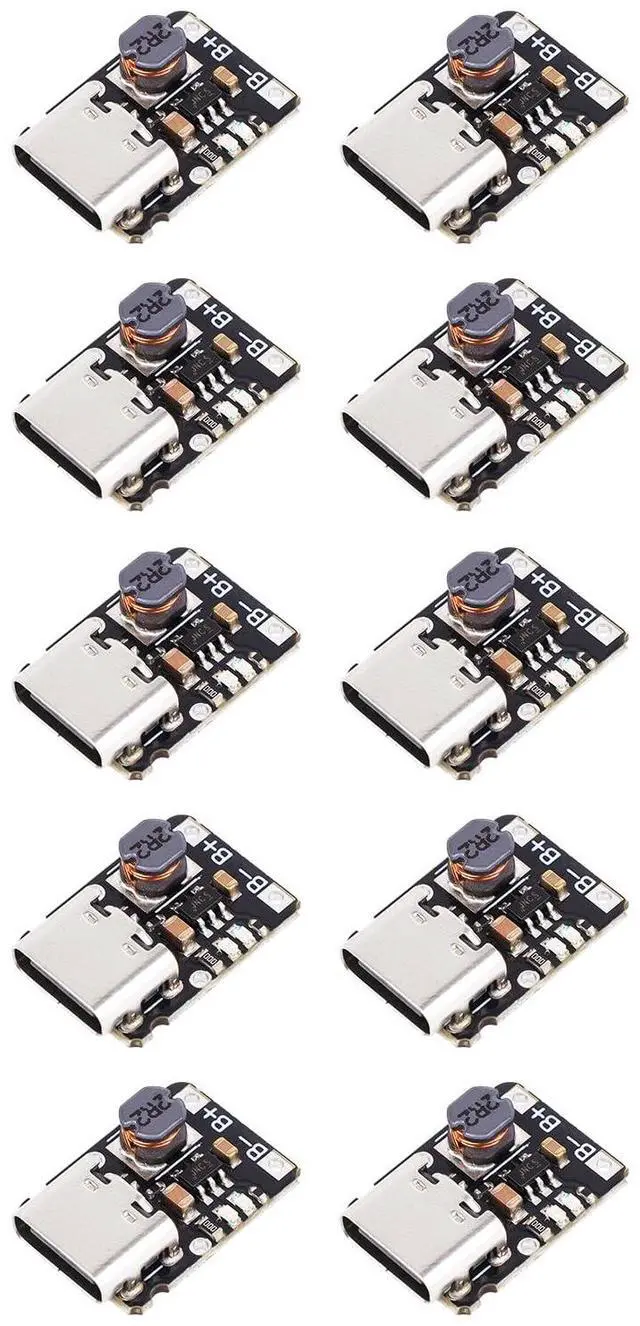 Main image of 10Pcs USB Type C Charge Discharge Integrated Module 3.7V 4.2V for 18650 Lithium Battery with Charging Boost Power Supply Protection Module and and LED Charge Indicators 1A 5V