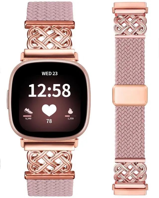 Main image of Celtic Heart Knot Braided Band Compatible with Fitbit Versa 4/Versa 3/Sense 2/Sense Bands for Women Men, Elastic Nylon Sport Loop Adjustable Replacement Strap with Upgraded Metal Fastener