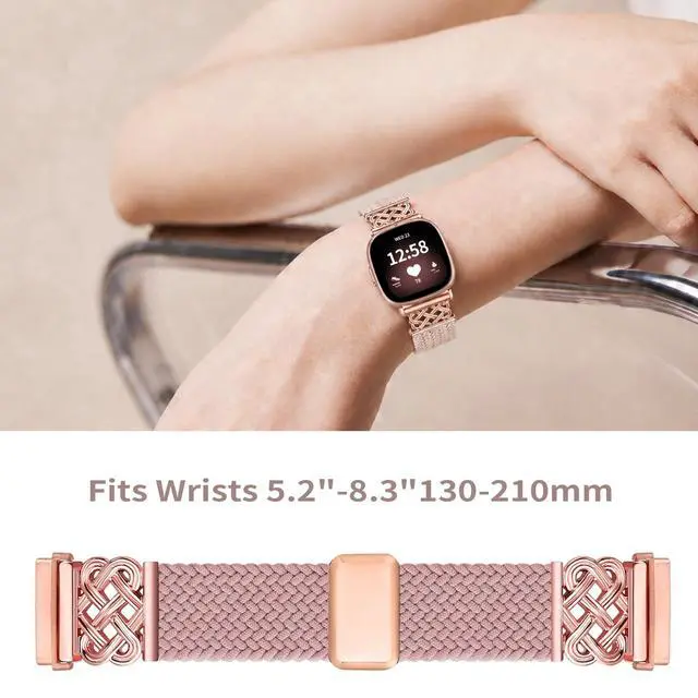 Alt view image 4 of 7 - Celtic Heart Knot Braided Band Compatible with Fitbit Versa 4/Versa 3/Sense 2/Sense Bands for Women Men, Elastic Nylon Sport Loop Adjustable Replacement Strap with Upgraded Metal Fastener