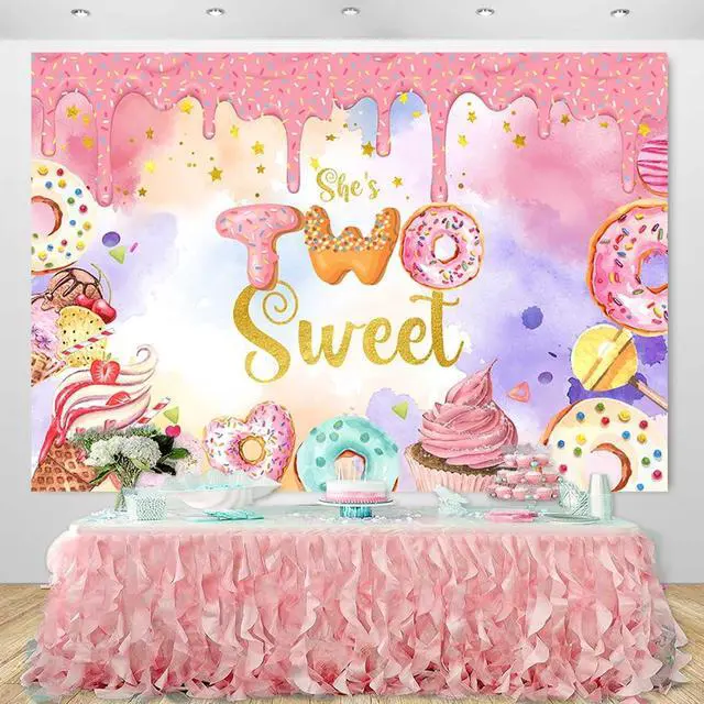 Alt view image 3 of 7 - Donut Two Sweet Birthday Backdrop Girls 2nd Birthday Party Decorations Photography Background Donut Ice Cream Spinkles Happy Second Birthday Party Banner Supplies 7x5ft