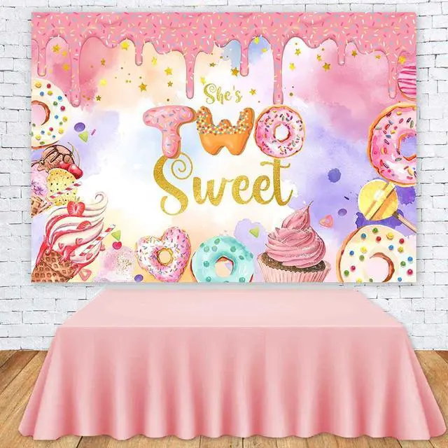 Alt view image 4 of 7 - Donut Two Sweet Birthday Backdrop Girls 2nd Birthday Party Decorations Photography Background Donut Ice Cream Spinkles Happy Second Birthday Party Banner Supplies 7x5ft
