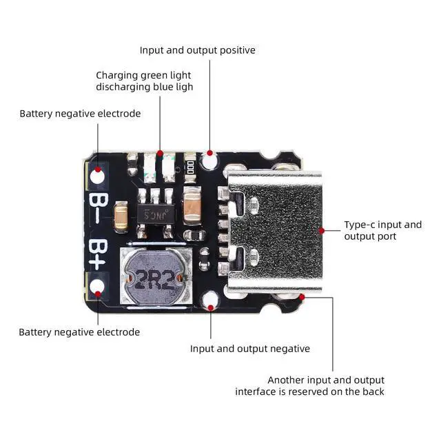 Alt view image 4 of 7 - 10Pcs USB Type C Charge Discharge Integrated Module 3.7V 4.2V for 18650 Lithium Battery with Charging Boost Power Supply Protection Module and and LED Charge Indicators 1A 5V
