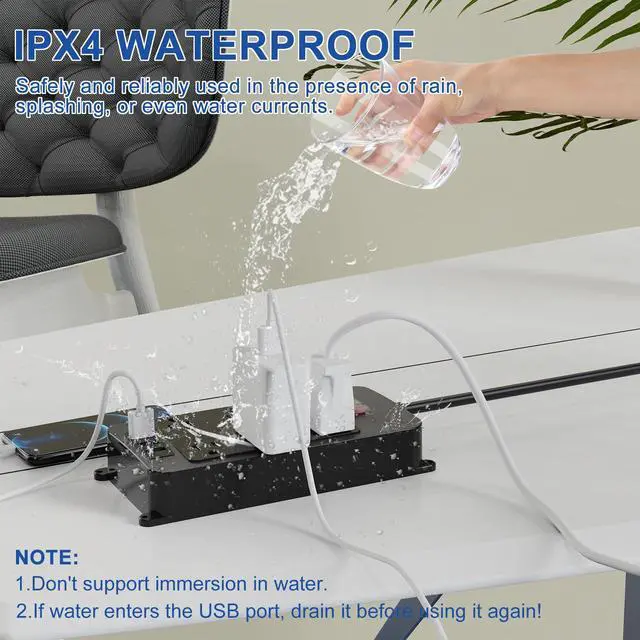 Alt view image 2 of 7 - Outdoor Power Strip Weatherproof, 4 Wide AC Outlets Heavy Duty Surge Protector with Flat Plug, Waterproof Shockproof Extension Cord with 2 USB c Port and 1 USB a Port, 6 Ft Cord, (Black-6AC-3A)