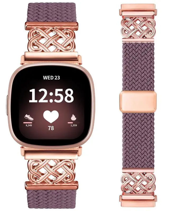 Main image of Celtic Heart Knot Braided Band Compatible with Fitbit Versa 4/Versa 3/Sense 2/Sense Bands for Women Men, Elastic Nylon Sport Loop Adjustable Replacement Strap with Upgraded Metal Fastener