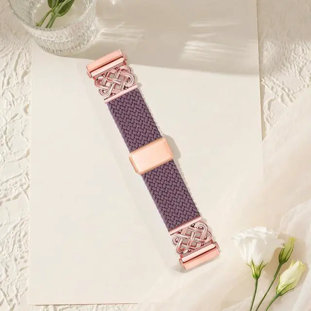 Alt view image 7 of 7 - Celtic Heart Knot Braided Band Compatible with Fitbit Versa 4/Versa 3/Sense 2/Sense Bands for Women Men, Elastic Nylon Sport Loop Adjustable Replacement Strap with Upgraded Metal Fastener