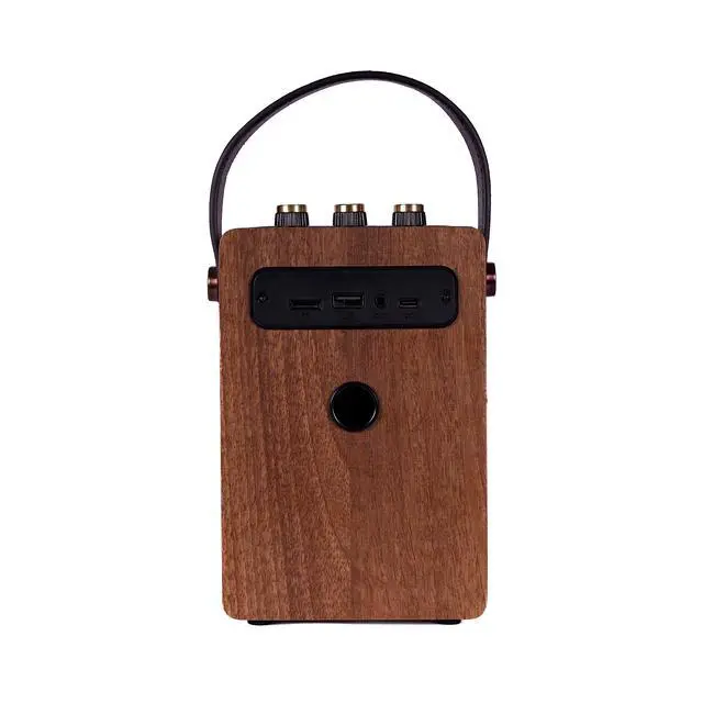 Alt view image 6 of 6 - Andle Vintage Retro Bluetooth Speaker with Vegan Leather Handle | Portable Speaker with Smartphone Connection | USB & AUX Input | Stylish Brown Wood Exterior