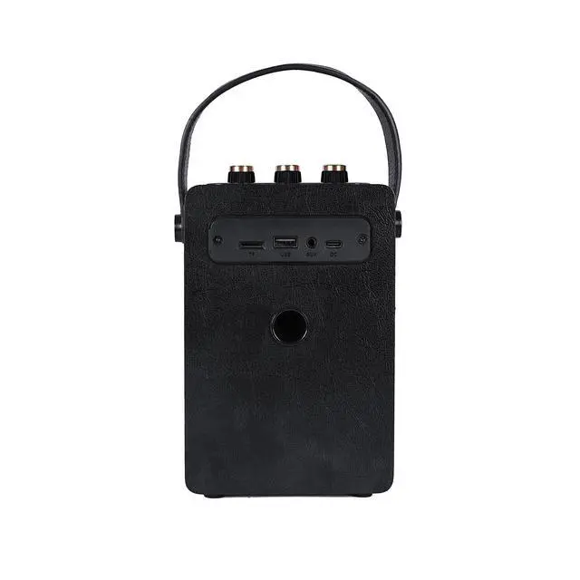 Alt view image 6 of 6 - Andle Vintage Retro Bluetooth Speaker with Vegan Leather Handle | Portable Speaker with Smartphone Connection | USB & AUX Input | Stylish Black Wood Exterior