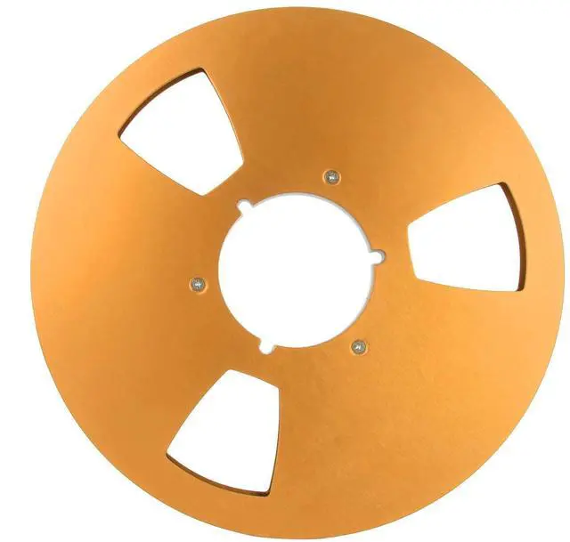 Main image of 10 Inch 1/4 Inch Tape Reel Open Reel,3 Wind Resistance Holes Empty Tape Reel for Recording Aluminum Alloy Take Up Reel for Professional Sound Durability(gold)