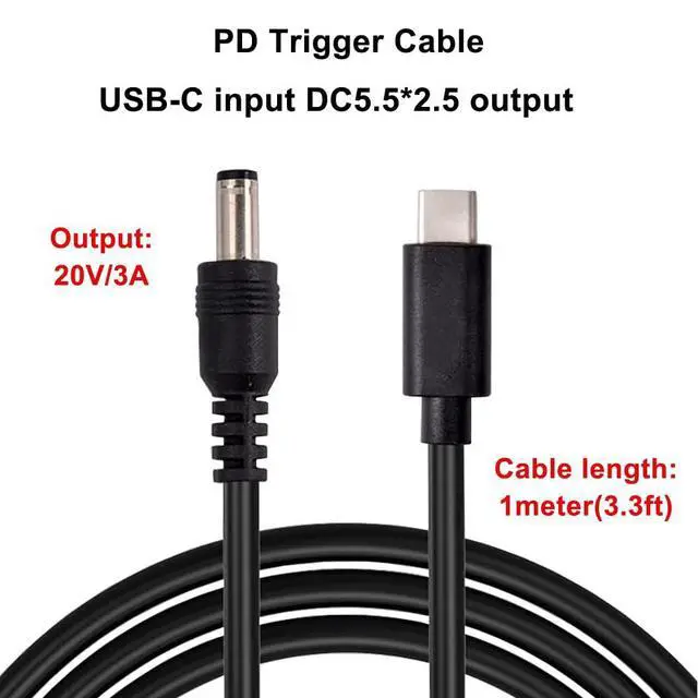 Alt view image 3 of 4 - 2PCS 3.3ft PD 20V 3A Trigger USB Type C Male Input to DC 5.5 x 2.5mm Male Power Cable