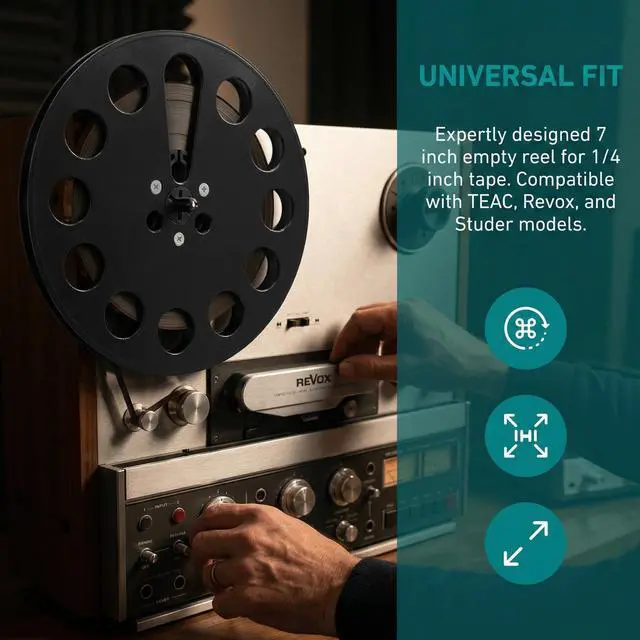 Alt view image 3 of 7 - 7 Inch Empty Takeup Reel, 1/4 Inch Reel-to-Reel Tape Reel, Black | Durable lightweight construction for tape winding and storage, compatible with most open reel recording systems