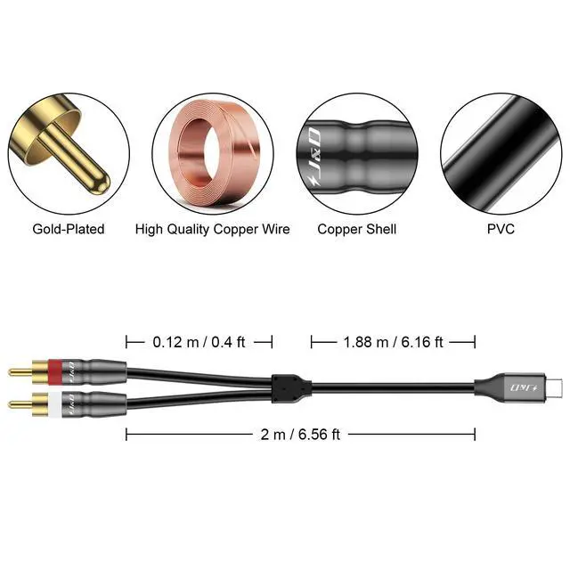 Alt view image 4 of 6 - USB C to 2 RCA Cable, USB Type-C to 2RCA Male Audio Stereo Y Splitter Cable Cord Compatible for iPhone 16/17 Series, Google Pixel 10/9/8, MacBook Pro, Tablets, Laptop, 6.6 Feet (Pack of 2)