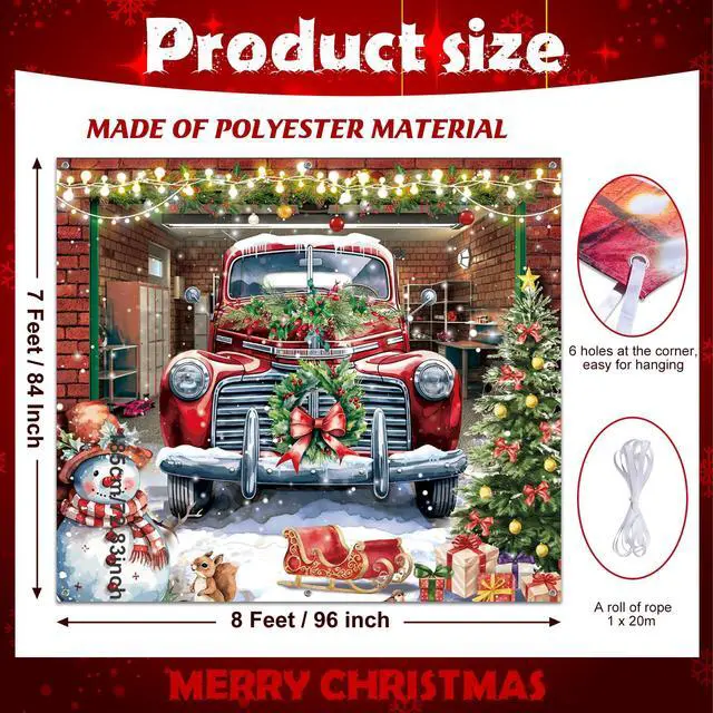 Alt view image 2 of 7 - Christmas Garage Door Banner Cover Decorations,7 x 8 Ft Red Truck Christmas Snowman Tree Holiday Garage Door Outdoor Backdrop for Xmas Holiday Winter New Year Party Supplies