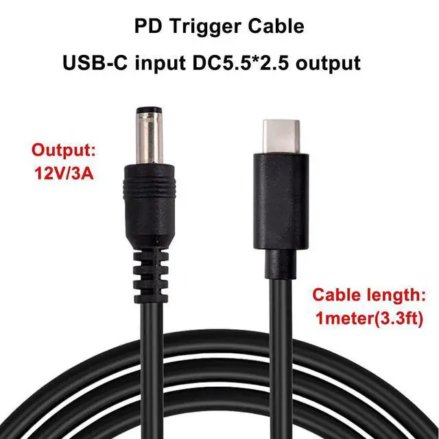 Alt view image 3 of 4 - 2PCS 3.3ft PD 12V 3A Trigger USB Type C Male Input to DC 5.5 x 2.5mm Male Power Cable