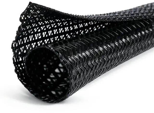 Main image of Braided Cable Management Sleeve, 25 ft (300 in), 1/2 in, Black | Expandable Split PET Braid, Self-Closing Design for TV, PC, USB and Ethernet Cables, Protect Pets Kids