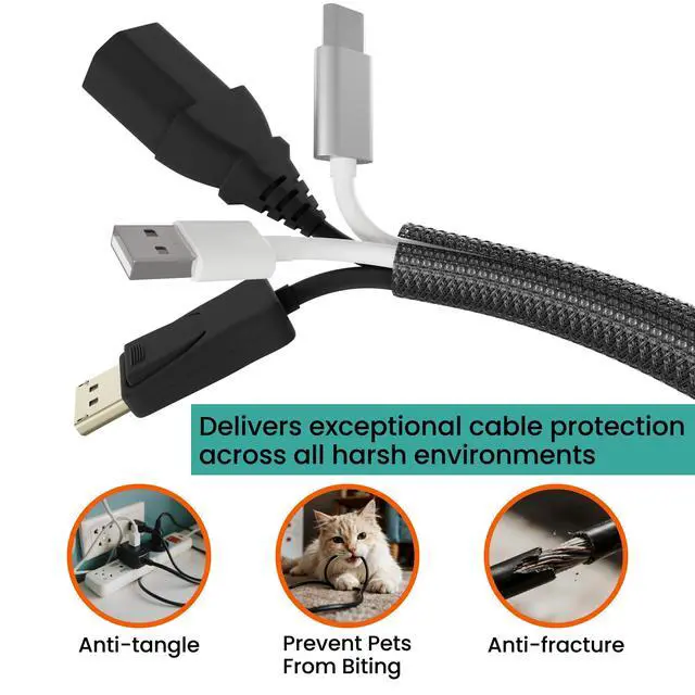 Alt view image 2 of 7 - Braided Cable Management Sleeve, 25 ft (300 in), 1/2 in, Black | Expandable Split PET Braid, Self-Closing Design for TV, PC, USB and Ethernet Cables, Protect Pets Kids
