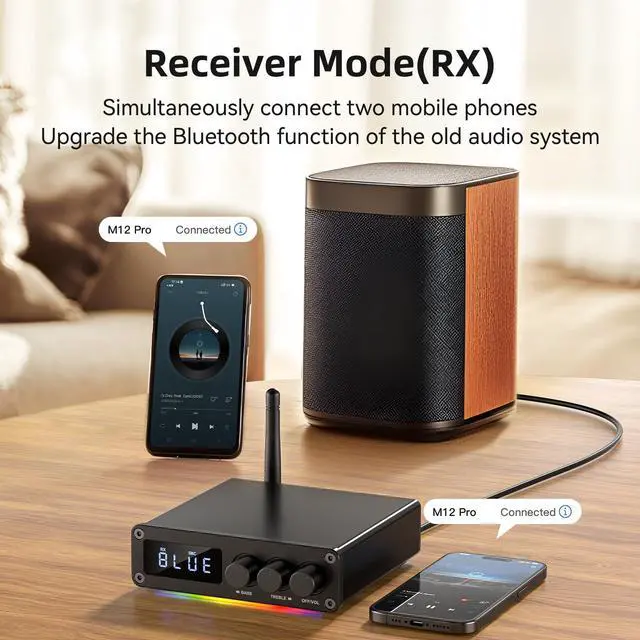 Alt view image 3 of 7 - M12 Pro Pre Bluetooth 5.2 Transmitter Receiver for TV, Home Stereo, BT Headset, Low Latency HD Bluetooth Audio Decoder Adapter with Display, RCA, 3.5mm AUX, Coaxial, Optical Inputs/Outputs