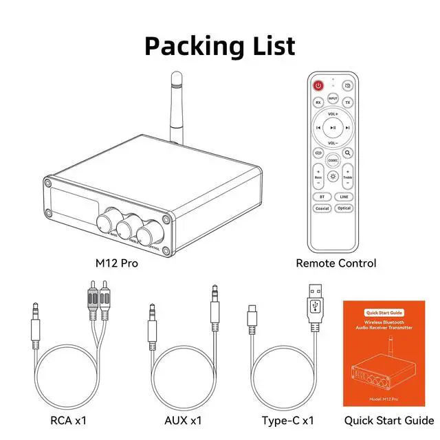 Alt view image 7 of 7 - M12 Pro Pre Bluetooth 5.2 Transmitter Receiver for TV, Home Stereo, BT Headset, Low Latency HD Bluetooth Audio Decoder Adapter with Display, RCA, 3.5mm AUX, Coaxial, Optical Inputs/Outputs