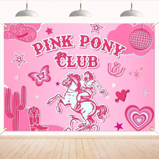 Main image of Pink Pony Club Backdrop - Last Rodeo Bachelorette Party Decor, Pink Pony Club Banner, Vintage Cowgirl Birthday Bridal Shower Party Decorations 7x5ft