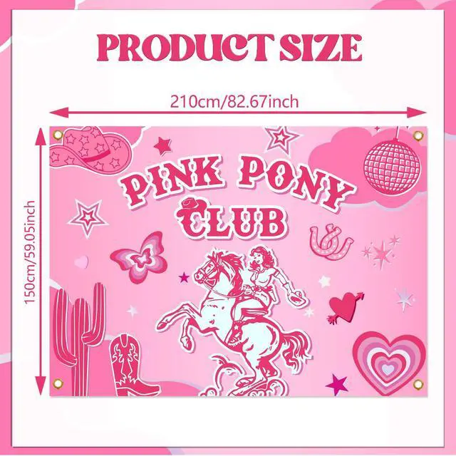 Alt view image 2 of 6 - Pink Pony Club Backdrop - Last Rodeo Bachelorette Party Decor, Pink Pony Club Banner, Vintage Cowgirl Birthday Bridal Shower Party Decorations 7x5ft