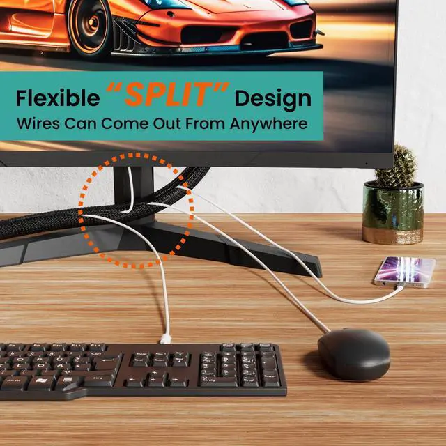 Alt view image 6 of 7 - Braided Cable Management Sleeve, 25 ft (300 in), 1/2 in, Black | Expandable Split PET Braid, Self-Closing Design for TV, PC, USB and Ethernet Cables, Protect Pets Kids