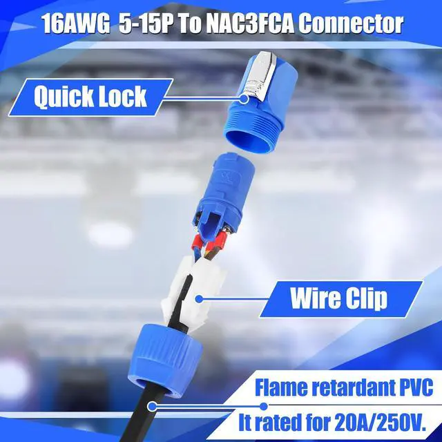 Alt view image 4 of 6 - 6ft Power Cable Cord Compatible with Nema 5-15p to Male Connector, 16 Awg Wire, 20a 3 Pin Ac, Power Extension Cable for LED Screen Beam Moving Head Light Stage Audio Video Equipment More-3ft