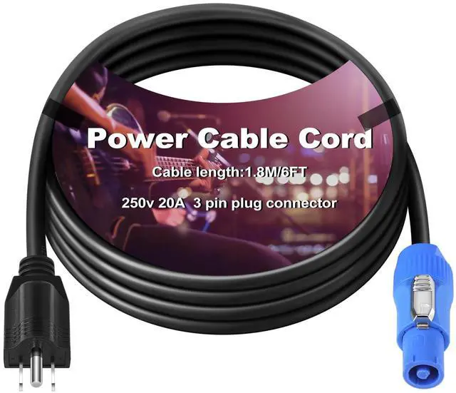 Main image of 6ft Power Cable Cord Compatible with Nema 5-15p to Male Connector, 16 Awg Wire, 20a 3 Pin Ac, Power Extension Cable for LED Screen Beam Moving Head Light Stage Audio Video Equipment More-3ft