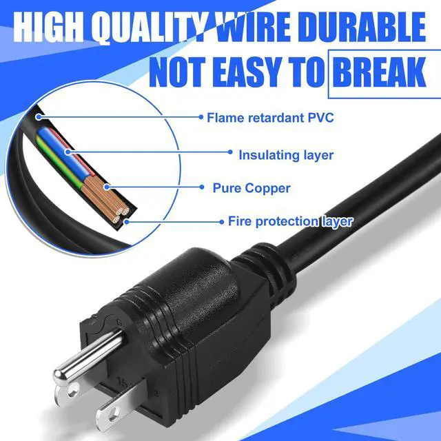Alt view image 3 of 6 - 6ft Power Cable Cord Compatible with Nema 5-15p to Male Connector, 16 Awg Wire, 20a 3 Pin Ac, Power Extension Cable for LED Screen Beam Moving Head Light Stage Audio Video Equipment More-3ft