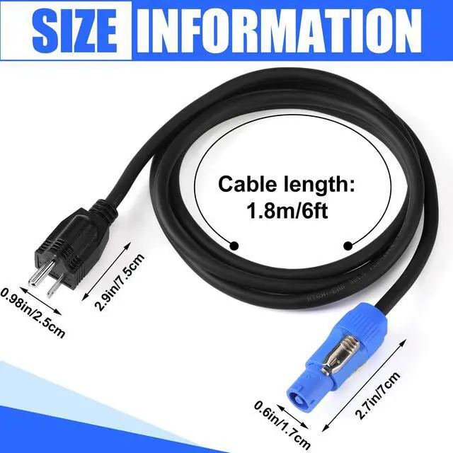 Alt view image 2 of 6 - 6ft Power Cable Cord Compatible with Nema 5-15p to Male Connector, 16 Awg Wire, 20a 3 Pin Ac, Power Extension Cable for LED Screen Beam Moving Head Light Stage Audio Video Equipment More-3ft