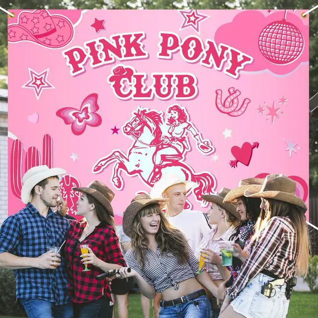 Alt view image 4 of 6 - Pink Pony Club Backdrop - Last Rodeo Bachelorette Party Decor, Pink Pony Club Banner, Vintage Cowgirl Birthday Bridal Shower Party Decorations 7x5ft