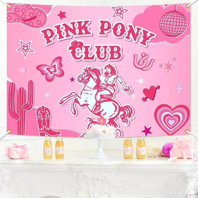 Alt view image 6 of 6 - Pink Pony Club Backdrop - Last Rodeo Bachelorette Party Decor, Pink Pony Club Banner, Vintage Cowgirl Birthday Bridal Shower Party Decorations 7x5ft