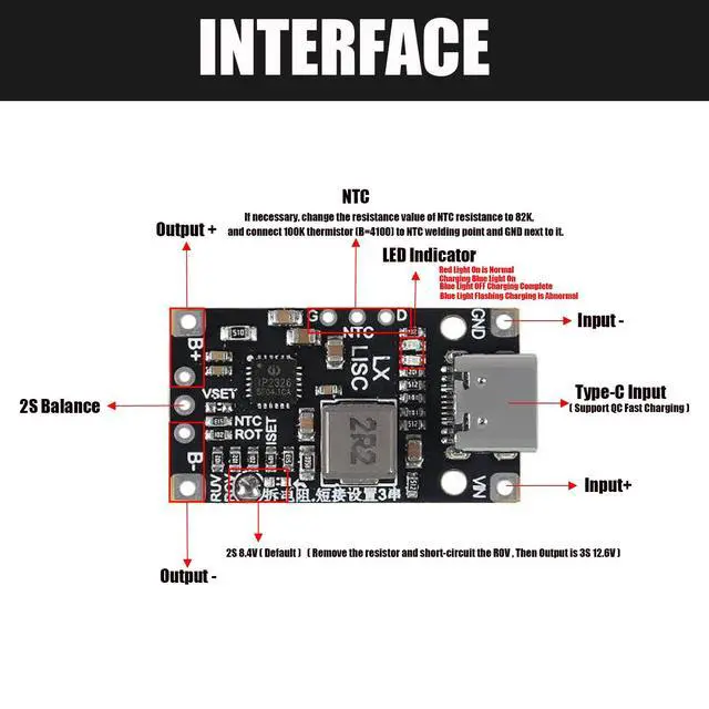 Alt view image 3 of 6 - 10pcs Type-C USB 2S BMS 15W 8.4V 12.6V 1.5A Boost Power Supply Module Support Fast Charge with Indicator Lithium Battery Charging