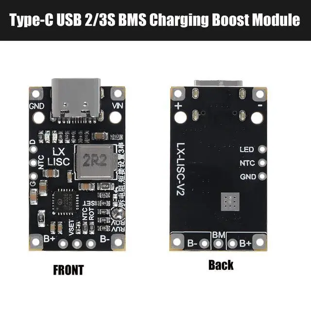 Alt view image 4 of 6 - 10pcs Type-C USB 2S BMS 15W 8.4V 12.6V 1.5A Boost Power Supply Module Support Fast Charge with Indicator Lithium Battery Charging