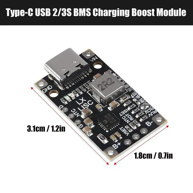 Alt view image 5 of 6 - 10pcs Type-C USB 2S BMS 15W 8.4V 12.6V 1.5A Boost Power Supply Module Support Fast Charge with Indicator Lithium Battery Charging