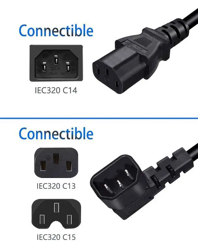 Alt view image 7 of 7 - 2M 90°Right Angle C14 Male to C13 Female PDU Power Cord | PVC outer jacket, solid copper core, fit narrow server rack space, multi-device compatible