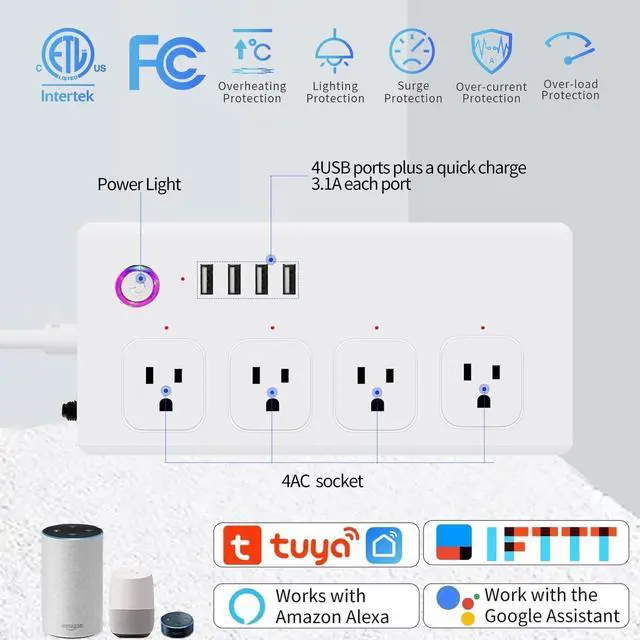 Alt view image 2 of 7 - ZigBee Smart Power Strip Surge Protector,Smart Fast Charge, 4 Individually Controlled Outlets, Compatible with Alexa Google Home Phiilps HUE
