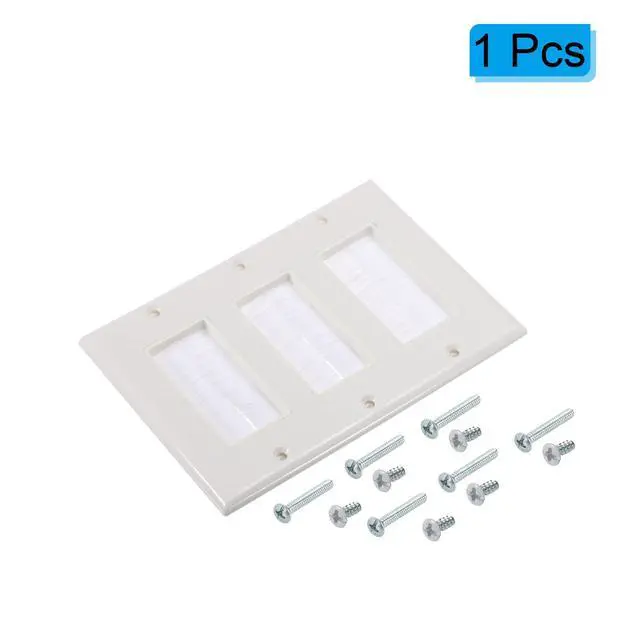 Alt view image 3 of 4 - Brush Wall Plate Decoration Wall Panel Cable Pass Through Three Gang 163mmx114mm White for Low-Voltage Cables