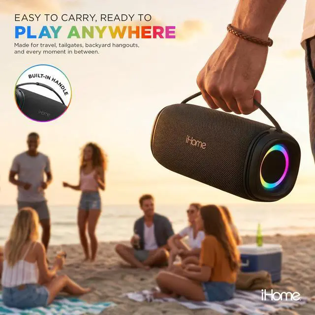 Alt view image 3 of 6 - Quest Max Portable Wireless Bluetooth Speaker with Carry Strap | Bluetooth 5.3, TWS Pairing, Water-Resistant, RGB Color-Changing Lights, Rechargeable Battery, USB-C Charging, True Stereo